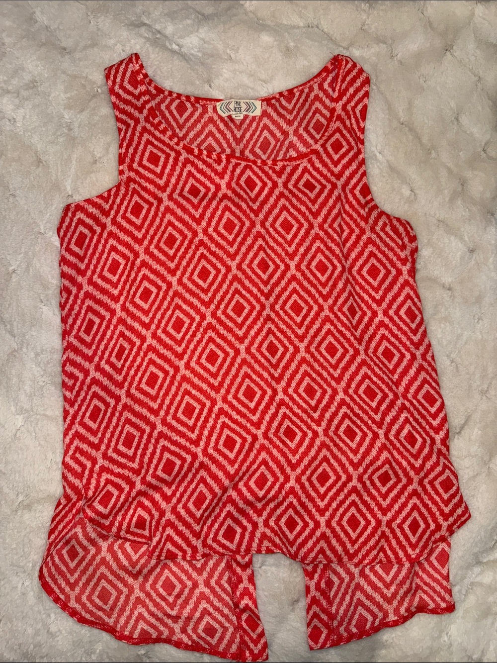 Pink Rose Coral Geometric Sleeveless Camisole with Button Back Detail